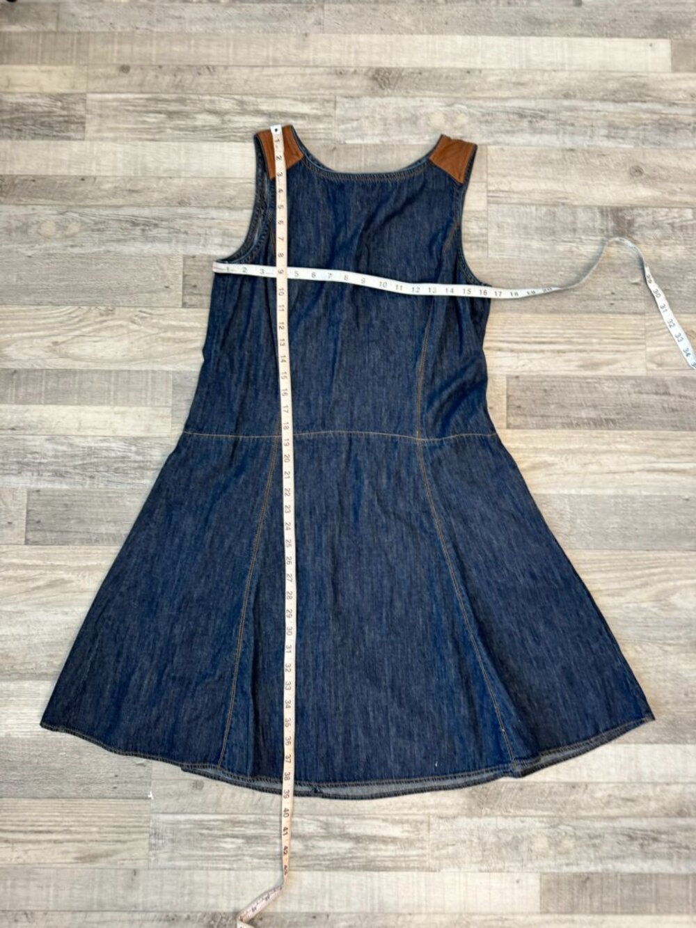 LRL Ralph Lauren Jeans Dark Wash Denim Sleeveless Dress Size 8 Leather Accent A8 - Picture 4 of 5